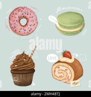 Hand drawn dessert collection vector Stock Vector