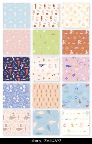 Underwater animals seamless pattern collection vector Stock Vector