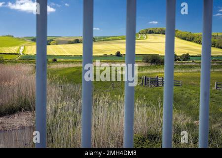 View the Bury Hill from jailed, Amberley, Sussex, UK Stock Photo
