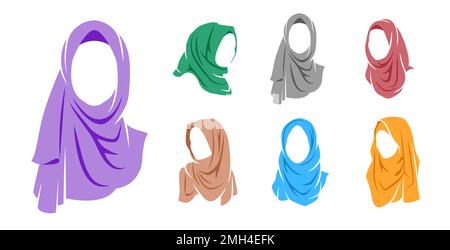 Set of woman wearing colorful hijab icon, hijab logo isolated Stock Vector