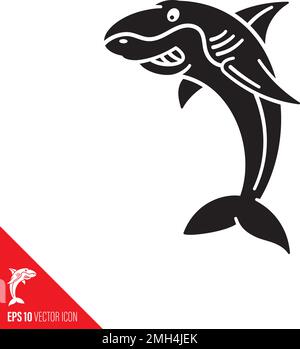 Shark cartoon character vector icon . Carnivorous fish glyph symbol. Stock Vector