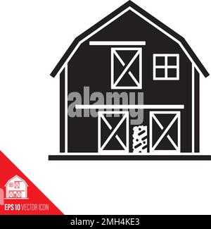 Traditional American barn vector glyph icon. Agricultural building symbol. Stock Vector