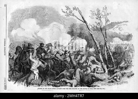 The First Battle of Bull Run (the name used by Union forces), also known as the Battle of First Manassas was the first major battle between the Unionist and Confederate forces during the American Civil War. It was fought on July 21, 1861 in West Virginia. It was won by the Confederate forces under Joseph Johnston and PGT Beauregard. It was at this battle that Thomas Jackson earnt his well known (and excellent) nickname Stonewall Kackson.Charge of the Black Horse Cavalry upon the Fire Zouaves at the Battle of Bull Run Stock Photo