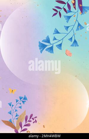Glitter ginkgo leaves vector frame on colorful background Stock Vector