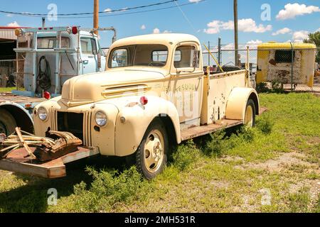 vintage cream 1945 1946 1947 abandoned Ford truck on Route 66, USA Stock Photo