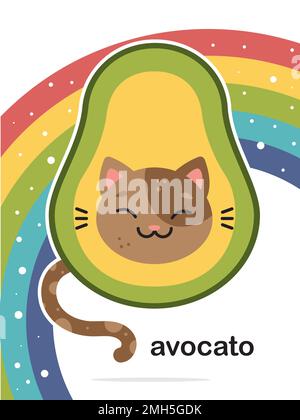 Avocado cat cute cartoon drawing. Kawaii kitten sleeping in avocado ...