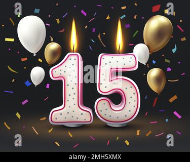 Happy Birthday years. 15 anniversary of the birthday, Candle in the form of numbers. Vector illustration Stock Vector
