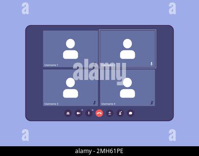 UI UX template for video conferencing and meetings application on desktop. Four users Stock Vector