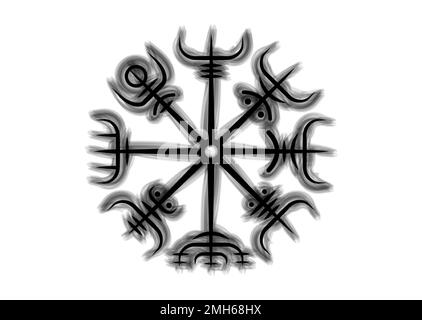 Viking Pagan Compass, Vegvisir Wind rose, navigation runic compass, Norse Mythology. Protective talisman for travelers. Magical Navigator Stock Vector