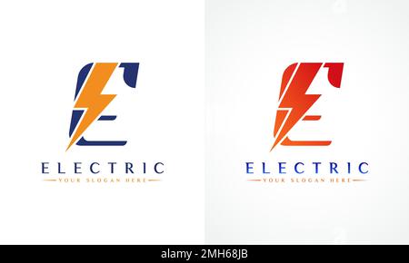 E Letter Logo With Lightning Thunder Bolt Vector Design. Electric Bolt Letter E Logo Vector Illustration. Stock Vector