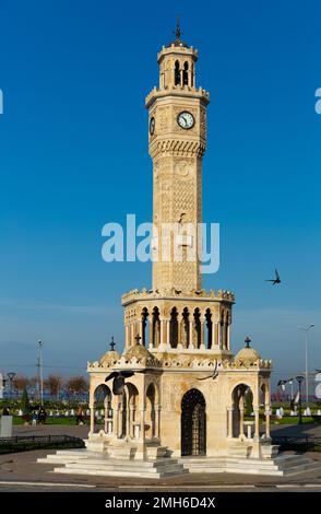 Izmir, Turkey - January 04, 2021: Architectural detail of the Saat Kulesi (clock tower) on the Konak Meydani (Konak Square). Turkey Stock Photo