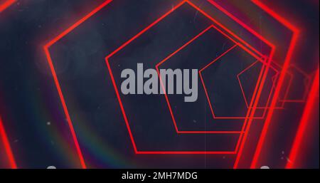 Composite of red neon hexagon tunnel over black background Stock Photo