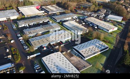 Aerial drone viee of Wardpark Industrial Estate Cumbernauld Stock Photo