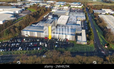 Aerial drone view of Wardpark Film and Television Studios Cumbernauld Stock Photo