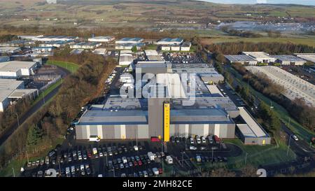 Aerial drone view of Wardpark Film and Television Studios Cumbernauld Stock Photo