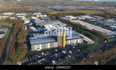 Aerial drone view of Wardpark Film and Television Studios Cumbernauld