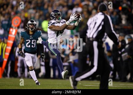 Seattle Seahawks' D.K. Metcalf catches a touchdown pass during the second  half of an NFL wild-card playoff football game against the Philadelphia  Eagles, Sunday, Jan. 5, 2020, in Philadelphia. (AP Photo/Julio Cortez