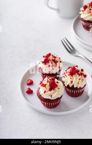Red velvet cupcakes on a small plate Stock Photo