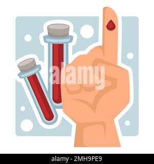 Blood donation, medical lab or donor center, samples in flasks and human hand Stock Vector