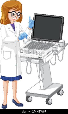 Doctor using ultrasound scanning machine illustration Stock Vector