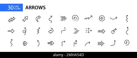 30 pixel perfect arrow icons. Doodle user interface Stock Vector