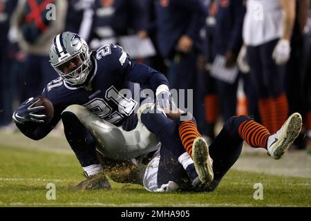 Chicago Bears linebacker Kevin Pierre-Louis (57) lines up against the  Dallas Cowboys during an NFL football game, Thursday, Dec. 5, 2019, in  Chicago. The Bears won 31-24. (Jeff Haynes/AP Images for Panini