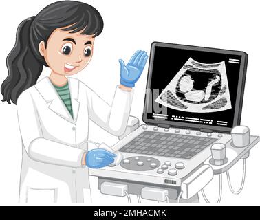 Doctor using ultrasound scanning machine illustration Stock Vector
