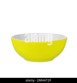Empty yellow and white bowl isolated on white background Stock Photo