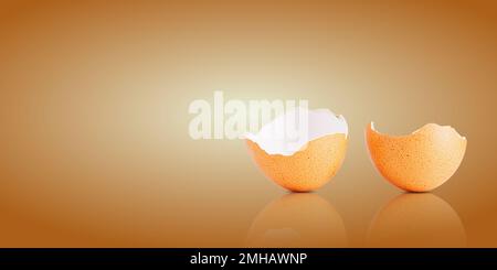 Egg shell isolated on white. Broken egg shell isolated on brown Stock Photo