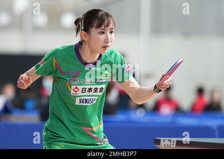 Tokyo, Japan. 26th Jan, 2023. Hina Hayata Table Tennis : All Japan Table Tennis Championships 2023 Women's Singles 4th Round at Tokyo Metropolitan Gymnasium in Tokyo, Japan . Credit: AFLO SPORT/Alamy Live News Stock Photo