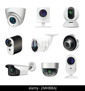 Surveillance camera or CCTV, security and watching devices isolated objects Stock Vector