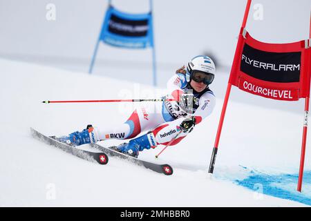 Switzerland's Andrea Ellenberger competes during an alpine ski, women's ...