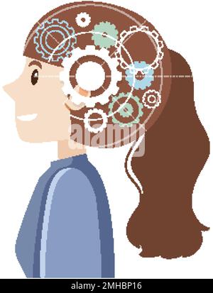 A woman with gears inside head illustration Stock Vector