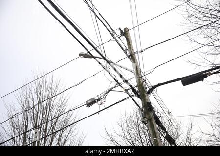 Electricity cables and lines on the streets fuse box electric Stock Photo