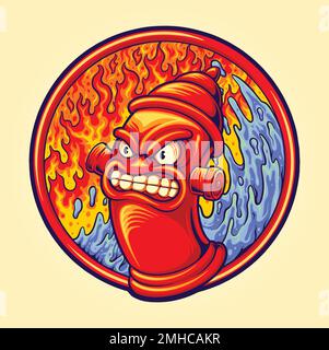 Angry red classic fire hydrant cartoon illustration vector illustrations for your work logo, merchandise t-shirt, stickers and label designs, poster Stock Vector
