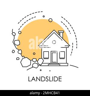 Natural disaster, landslide isolated icon, stones fall from rock Stock Vector