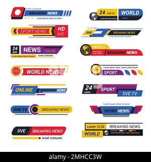 TV live report headers, breaking news titles or bars Stock Vector