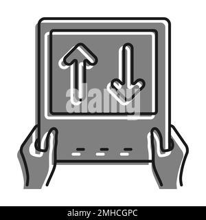 Linear filled with gray color icon. Sports Match Referee Hand Showing Electronic Scoreboard For Player Substitution. Simple black and white vector Iso Stock Vector