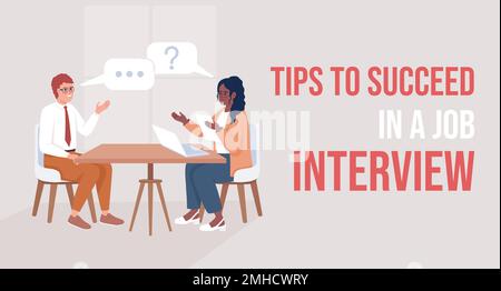 Tips to succeed in job interview flat vector banner template Stock Vector