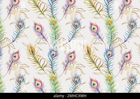 Background of peacock feather vector colorful watercolor pattern Stock Vector