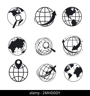 Planet isolated icons, search or geolocation, Internet browser symbol Stock Vector