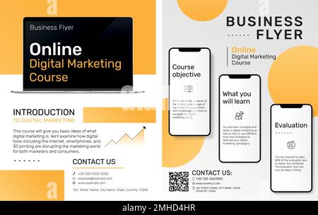 Business flyer template vector for online digital marketing course Stock Vector