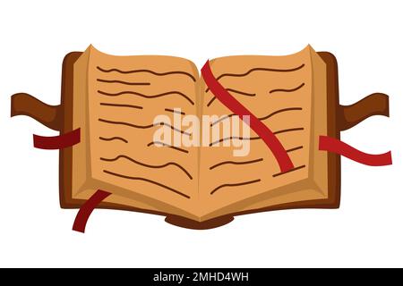 Literature, vintage old book with hardcover and bookmarks, isolated object Stock Vector