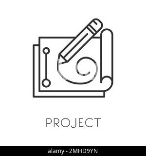 Project or draft, paper and pencil, drawing on sheet isolated icon Stock Vector