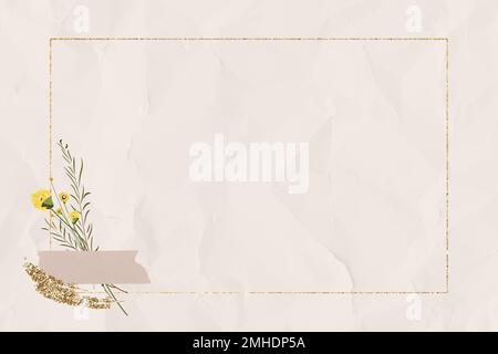 Blank rectangle gold frame on crumpled paper template vector Stock Vector
