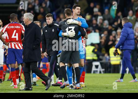 Madrid, Spain. 27th Jan, 2023. 26th January 2023; Santiago Bernabeu Stadium, Madrid, Spain, Spanish Copa del Rey Football, Real Madrid versus Atletico de Madrid; Courtois and Jan Oblak Credit: Action Plus Sports Images/Alamy Live News Stock Photo