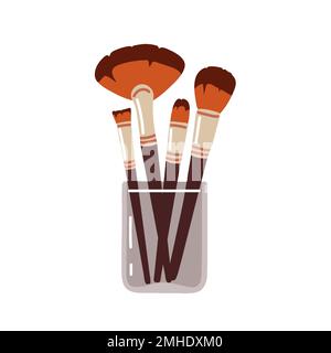 Set of makeup brushes in glass cup.Vector illustration in flat style Stock Vector