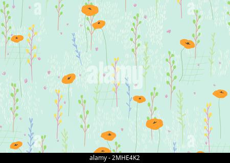 Bright poppy pattern vector background social media banner Stock Vector
