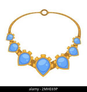 Gold necklace with blue gems, Rococo style, isolated jewelry Stock Vector