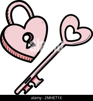 Heart shaped key and lock symbols of love for anniversary, wedding. Padlock vector illustration for Valentines Day. Stock Vector